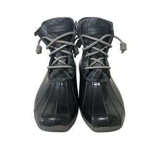 Sperry Top-Sider Black Rubber Plaid Zip Duck Boots Womens Sz 6.5 Style STS91005